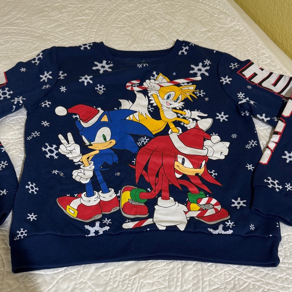 Kids Sonic the Hedgehog Blue Holiday Sweatshirt size 11 - 12 Christmas festive